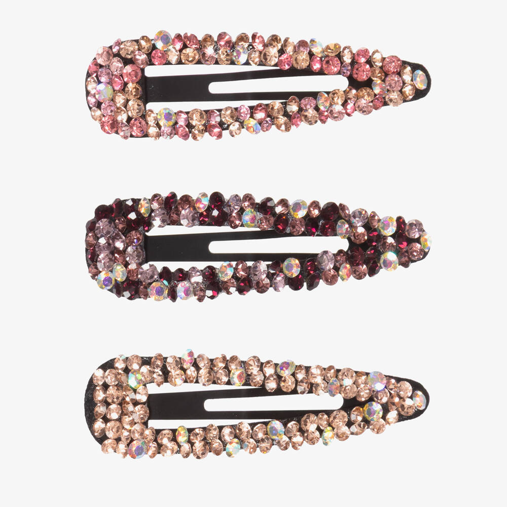 Junona-Girls Pink & Red Crystal Hair Clips (3 Pack) | Childrensalon