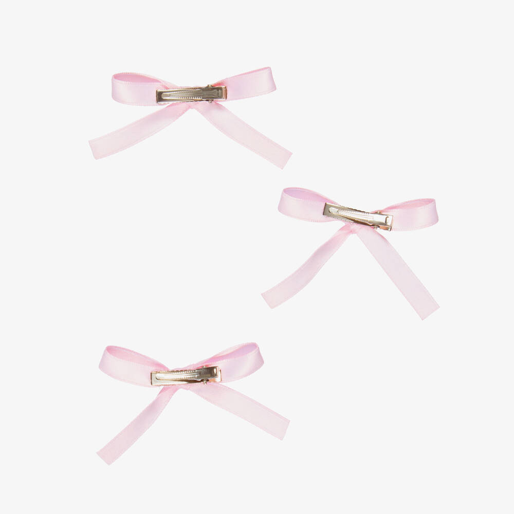 Junona-Girls Pink Satin Bow Hair Clips (3 Pack) | Childrensalon