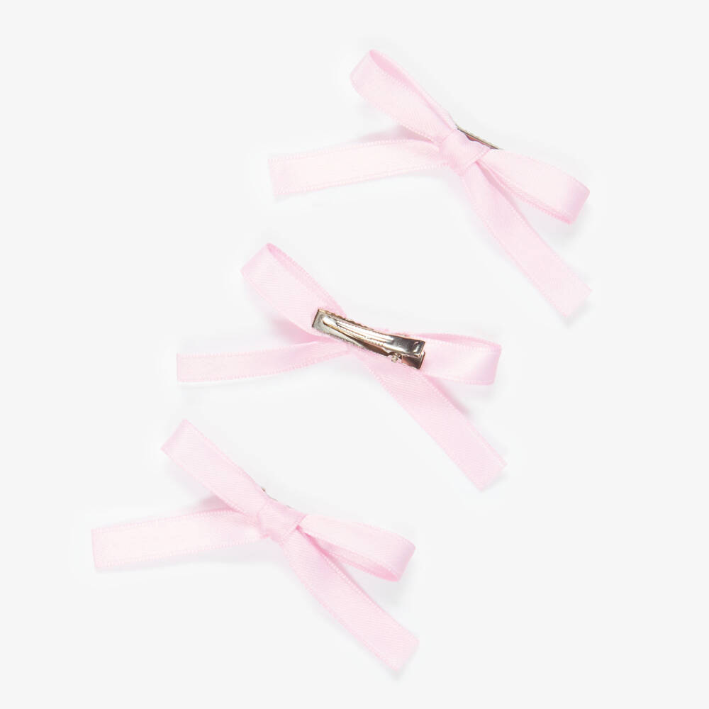 Junona-Girls Pink Satin Bow Hair Clips (3 Pack) | Childrensalon