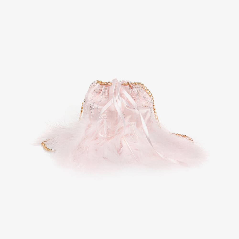 Junona-Girls Pink Sequin & Feather Bag (11cm) | Childrensalon