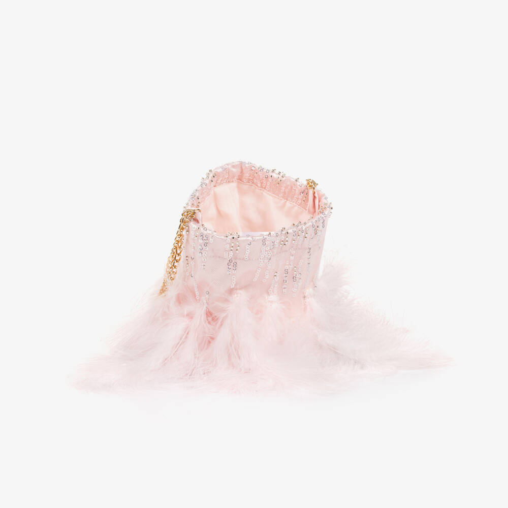 Junona-Girls Pink Sequin & Feather Bag (11cm) | Childrensalon