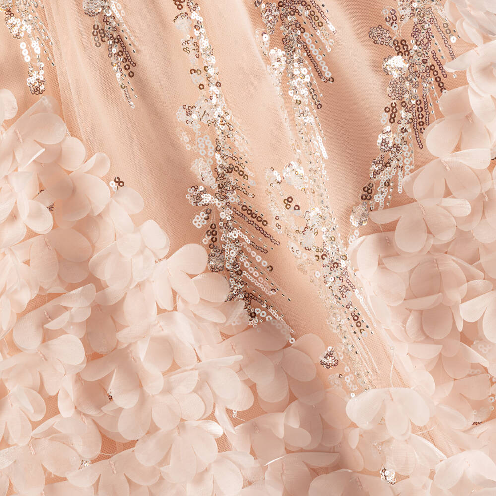 Junona-Girls Pink Sequin Tulle Dress with Florals & Butterflies | Childrensalon