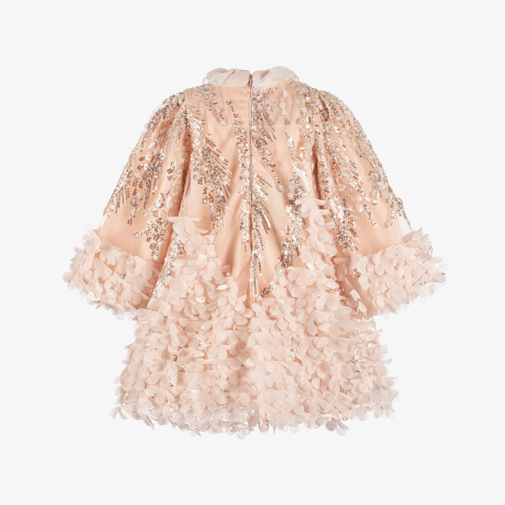 Junona-Girls Pink Sequin Tulle Dress with Florals & Butterflies | Childrensalon