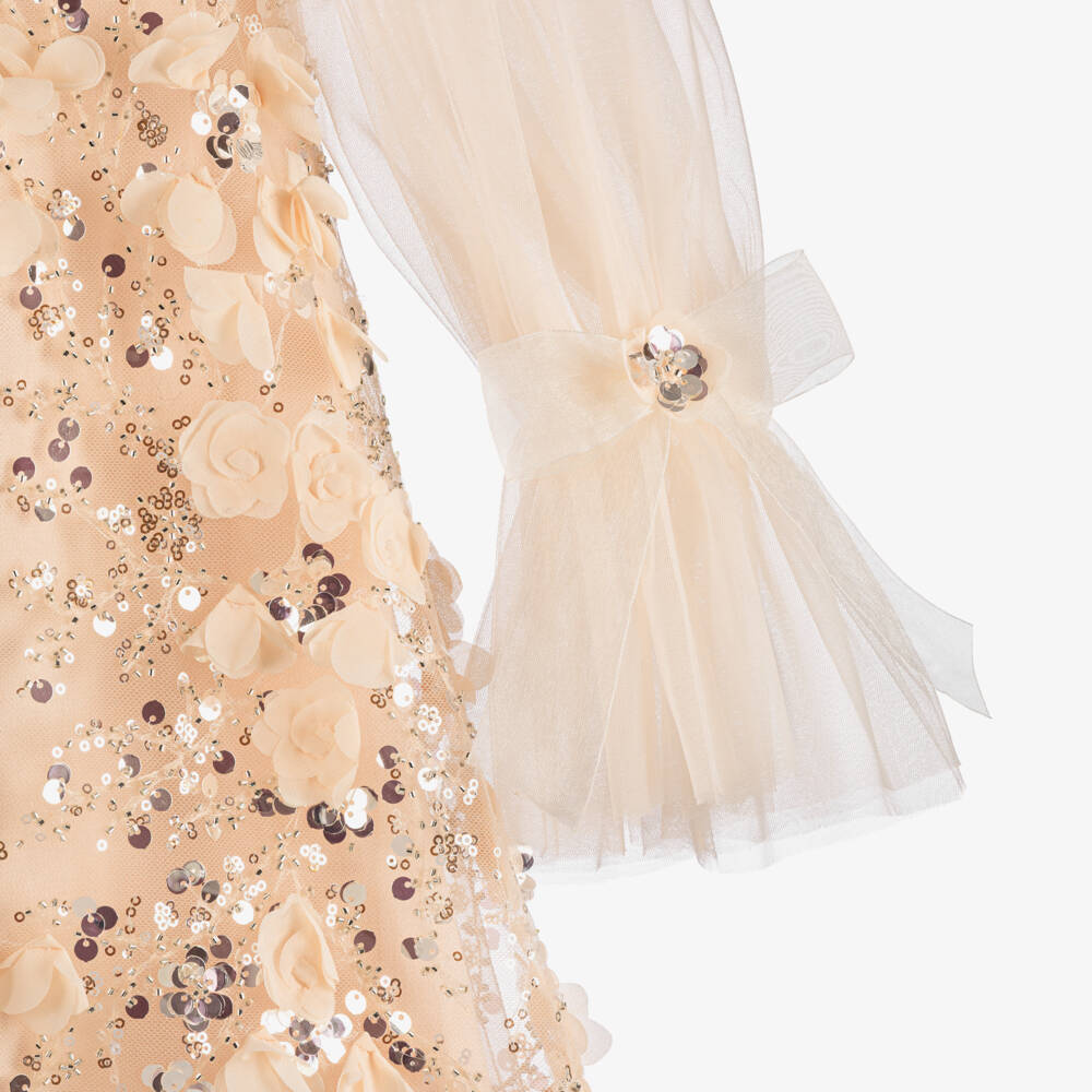 Junona-Girls Pink Tulle Dress with Floral & Sequin Embellishments | Childrensalon