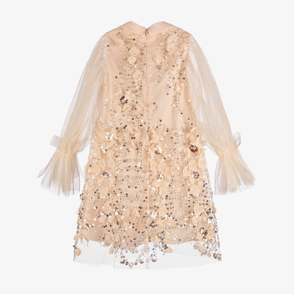 Junona-Girls Pink Tulle Dress with Floral & Sequin Embellishments | Childrensalon