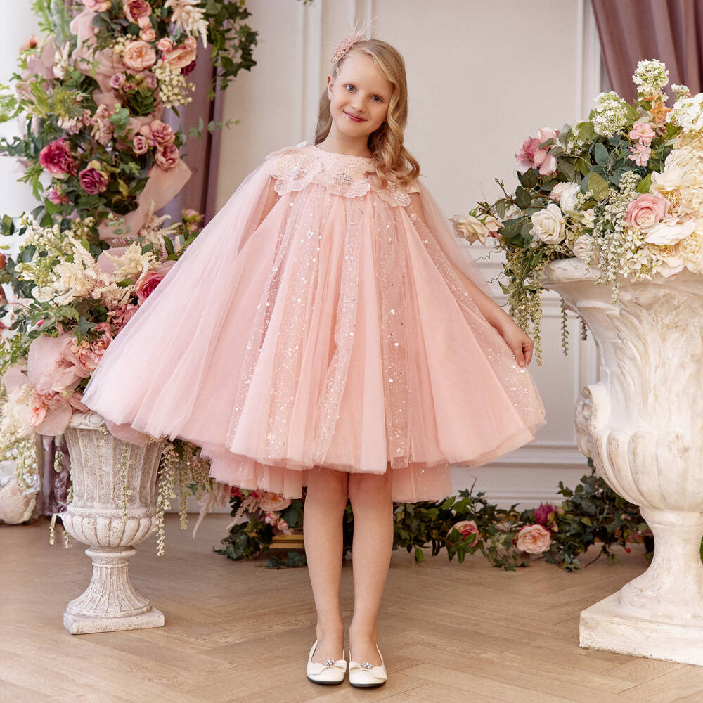 Junona-Girls Pink Tulle Flower & Sequin Dress | Childrensalon
