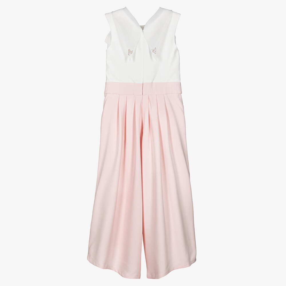 Junona-Girls Pink & White Flower Jumpsuit | Childrensalon