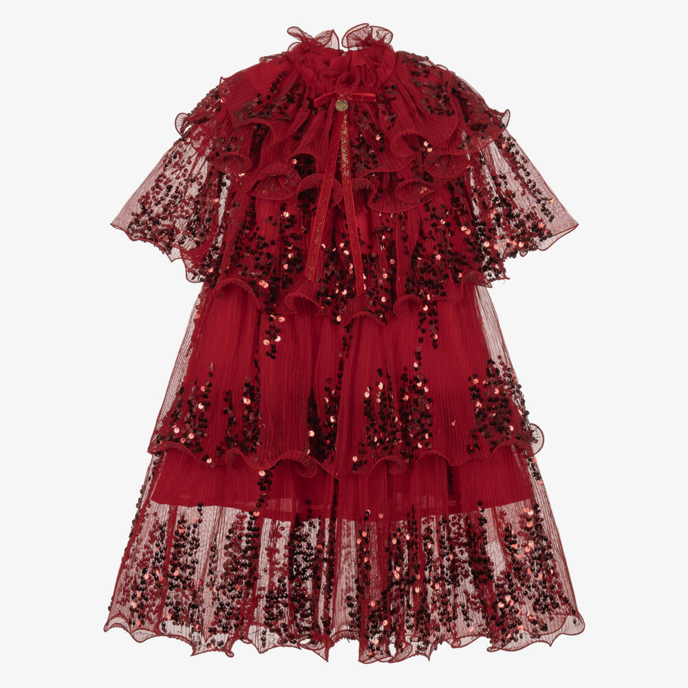 Junona-Girls Red Tulle Ruffle Dress with Sequins | Childrensalon