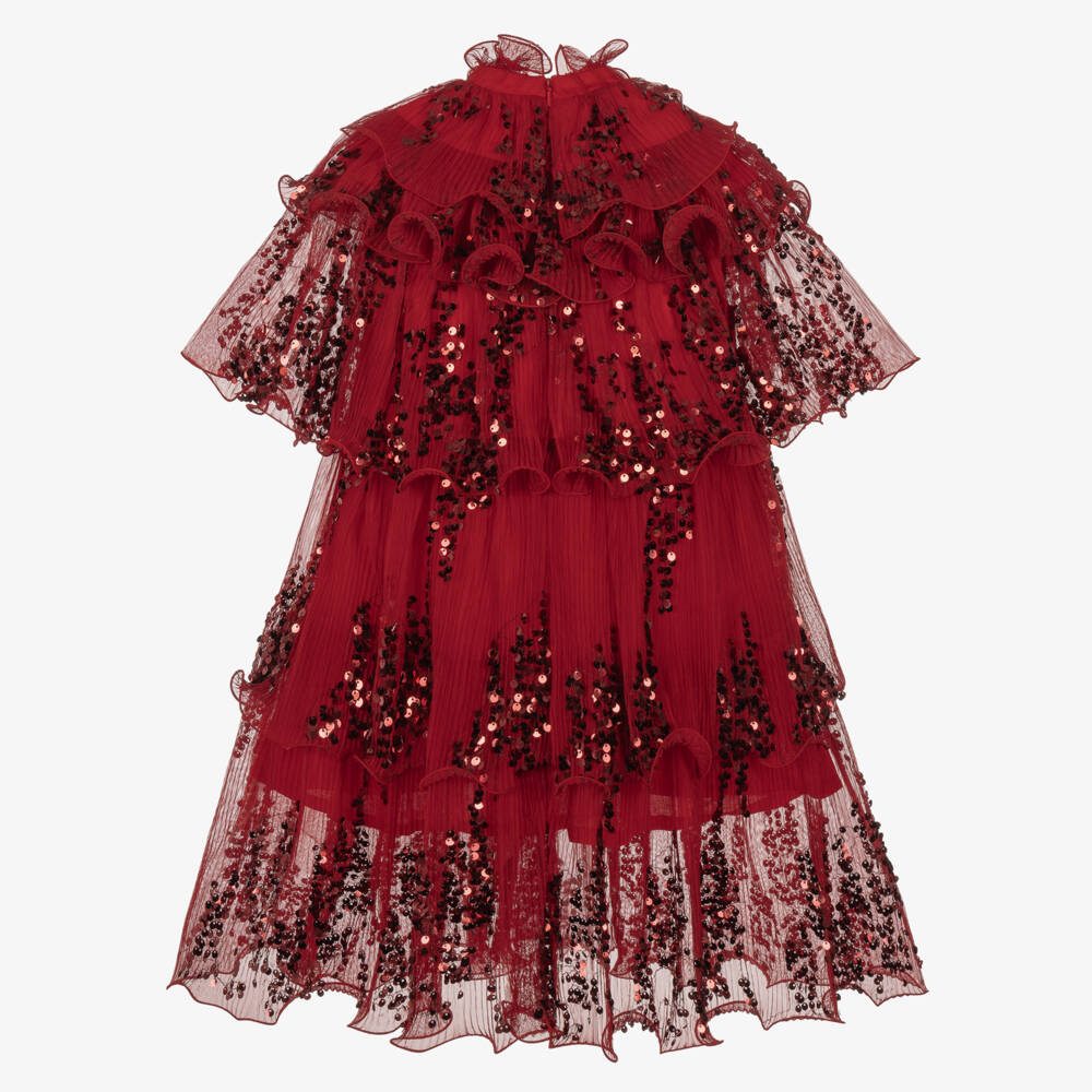 Junona-Girls Red Tulle Ruffle Dress with Sequins | Childrensalon