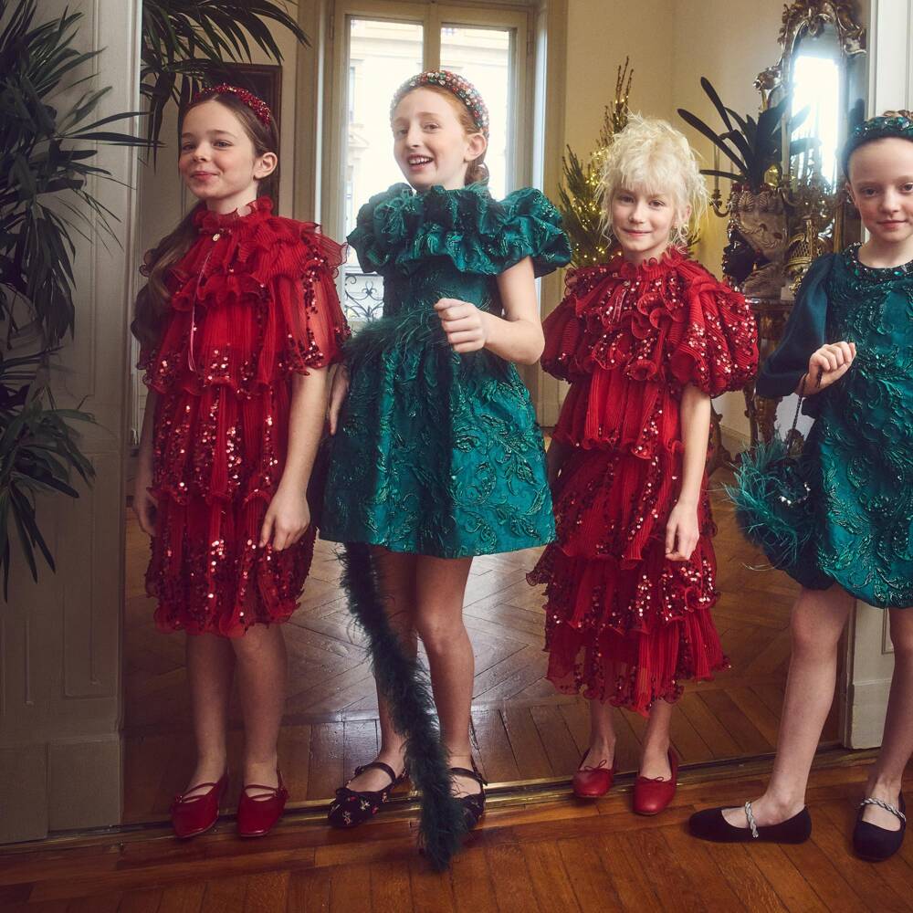 Junona-Girls Red Tulle Ruffle Dress with Sequins | Childrensalon