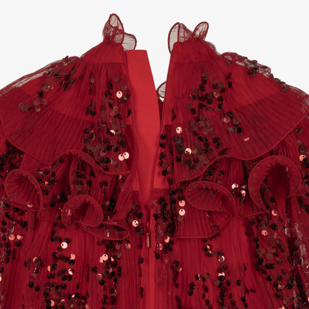Junona-Girls Red Tulle Ruffle Dress with Sequins | Childrensalon