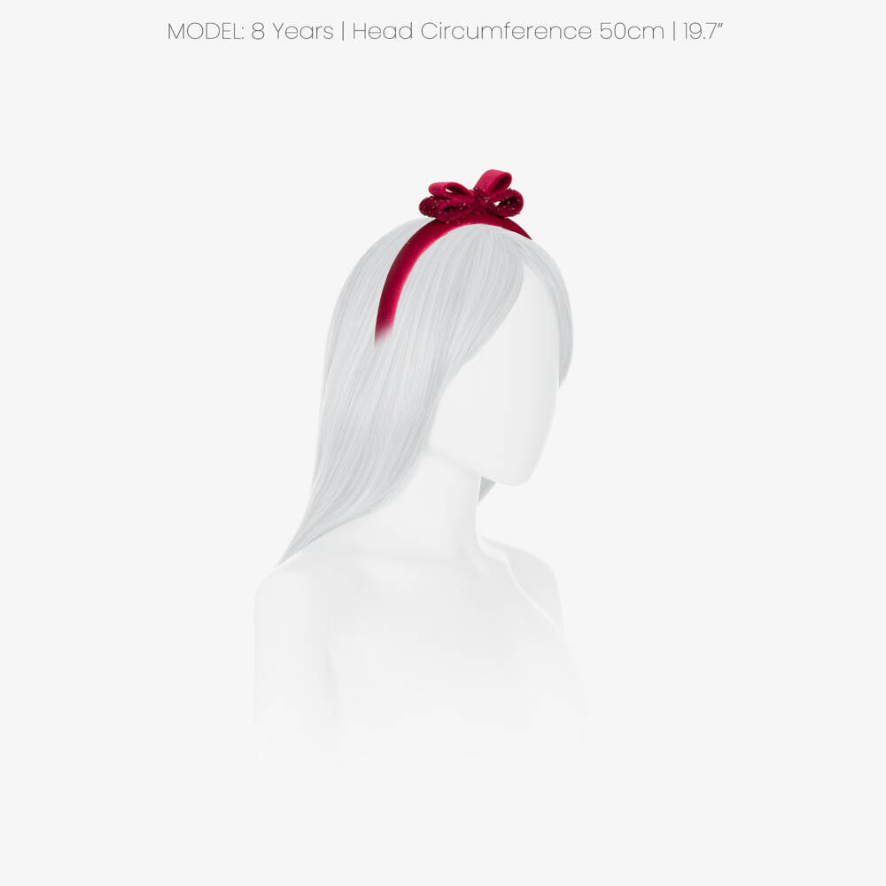 Junona-Girls Red Velvet Beaded Bow Hairband | Childrensalon