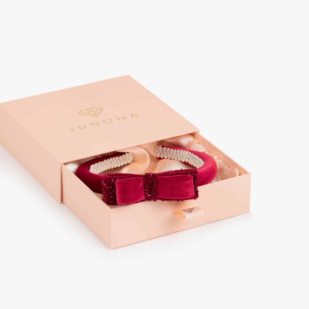 Junona-Girls Red Velvet Beaded Bow Hairband | Childrensalon