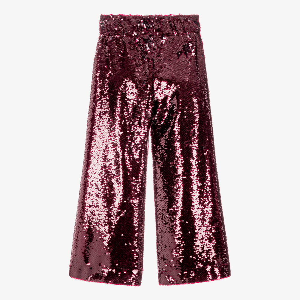 Junona-Girls Sequin Trousers in Burgundy Red | Childrensalon