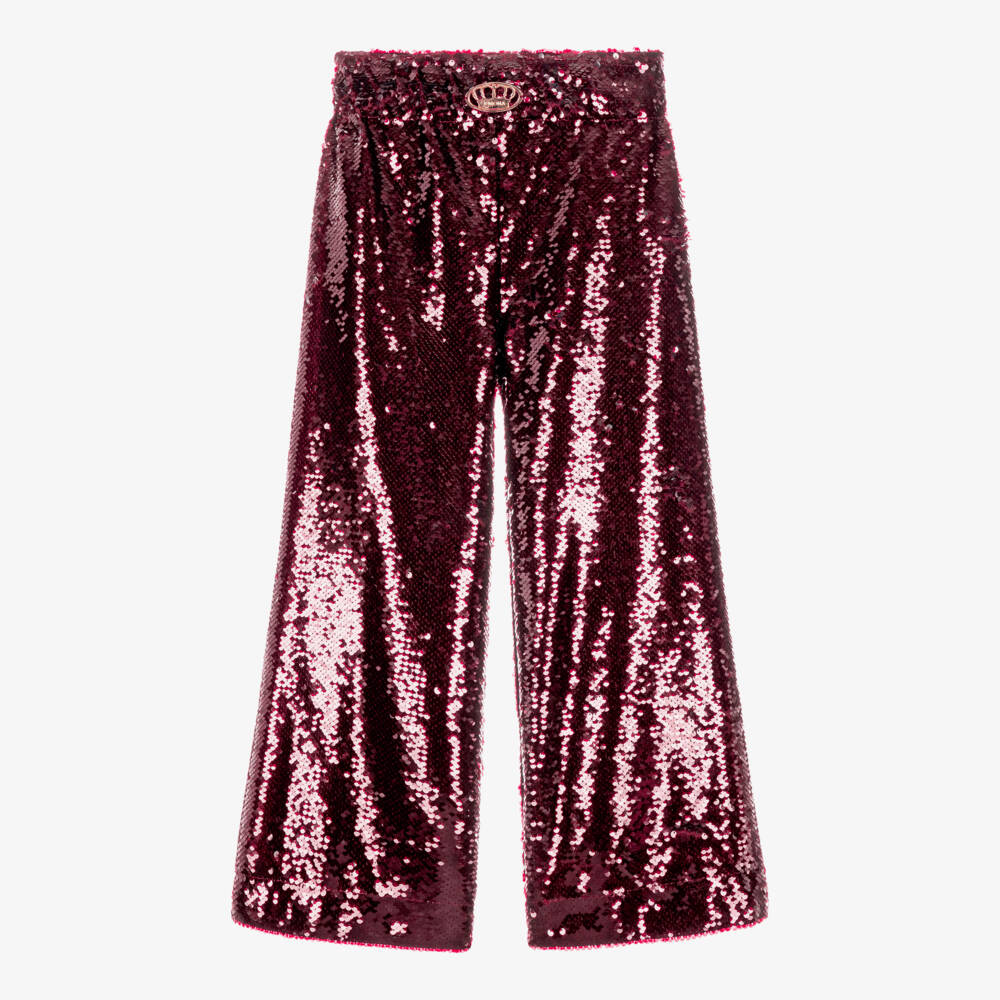 Junona-Girls Sequin Trousers in Burgundy Red | Childrensalon