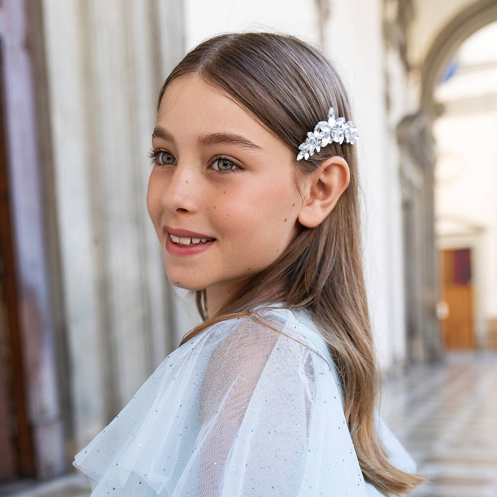 Junona-Girls Silver Crystal Flower Hair Clips (2 Pack) | Childrensalon