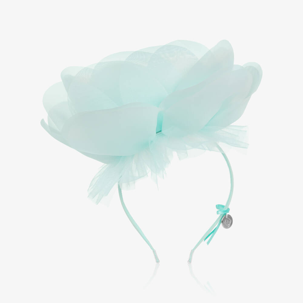 Junona-Girls Turquoise Blue Hairband with Chiffon Flower | Childrensalon