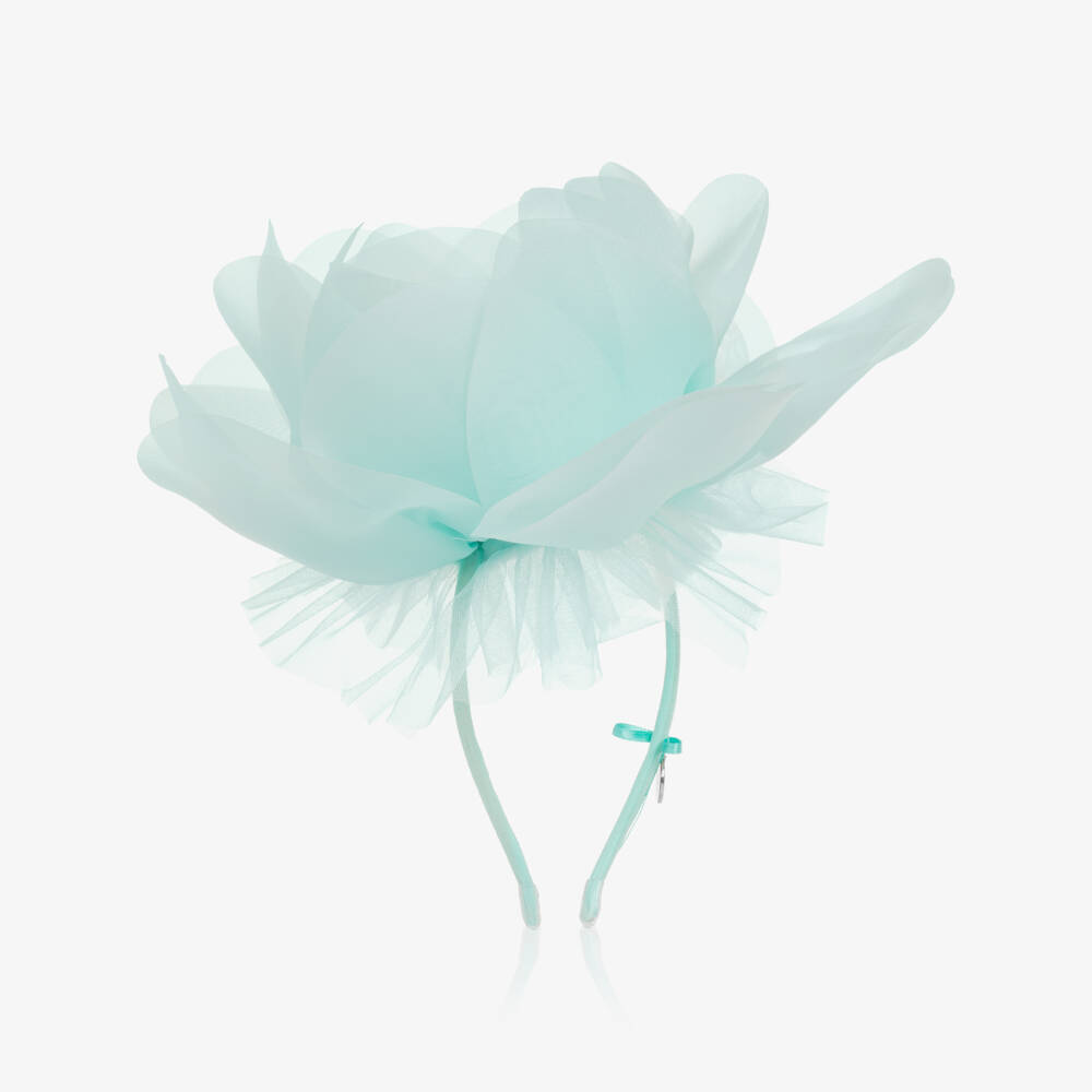 Junona-Girls Turquoise Blue Hairband with Chiffon Flower | Childrensalon