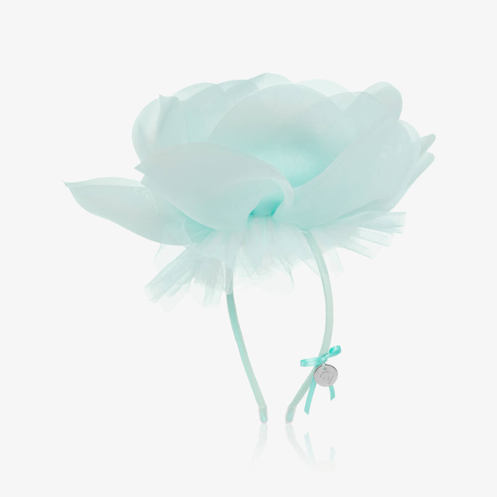 Junona-Girls Turquoise Blue Hairband with Chiffon Flower | Childrensalon