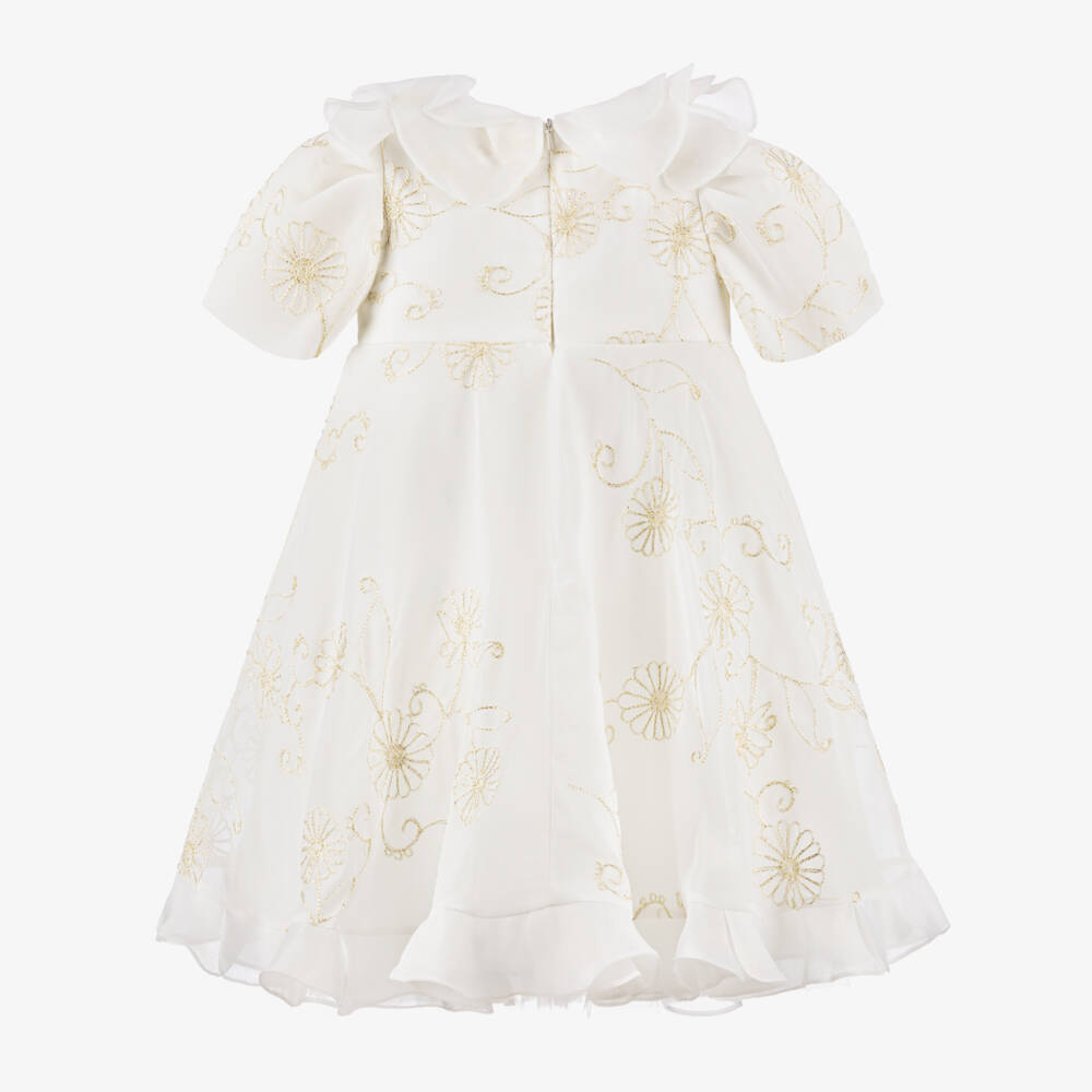 Junona-Girls White Chiffon Embroidered Dress | Childrensalon