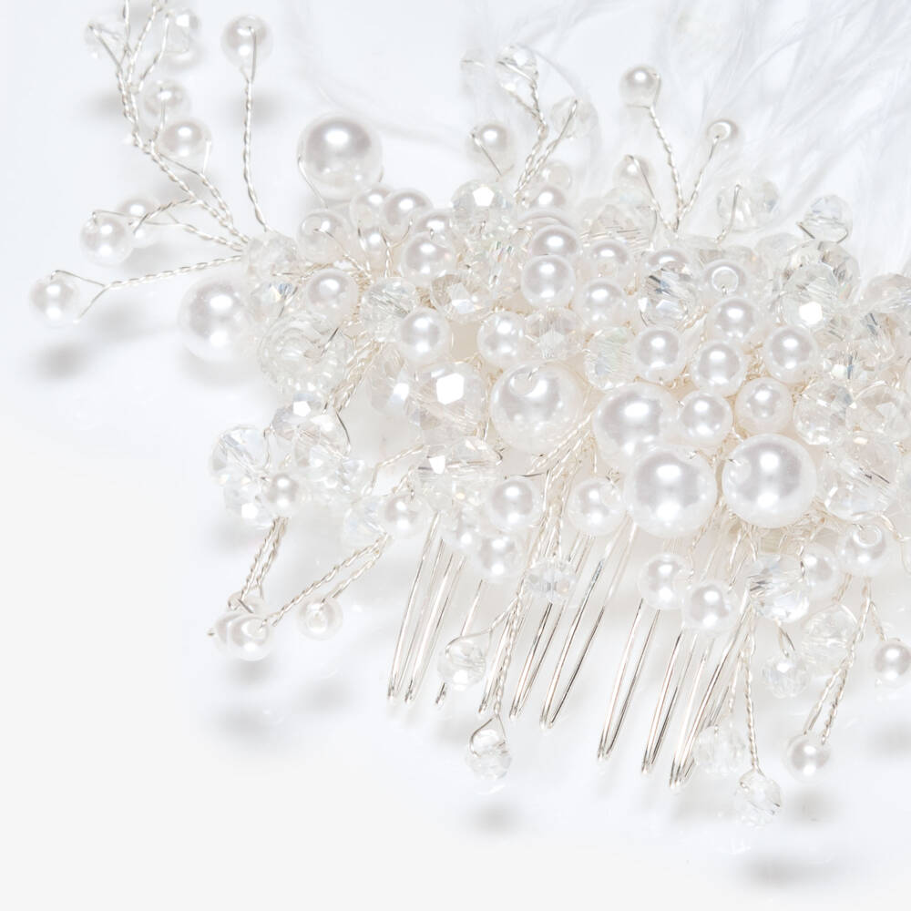 Junona-Гребень для волос белый с кристаллами и перьями для девочек | Childrensalon