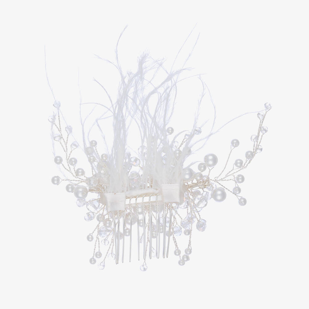 Junona-Гребень для волос белый с кристаллами и перьями для девочек | Childrensalon