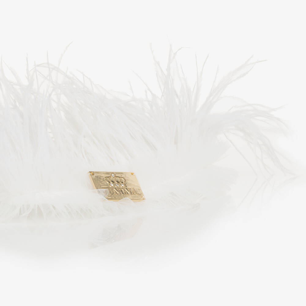 Junona-Girls White Feather Bag (14cm) | Childrensalon