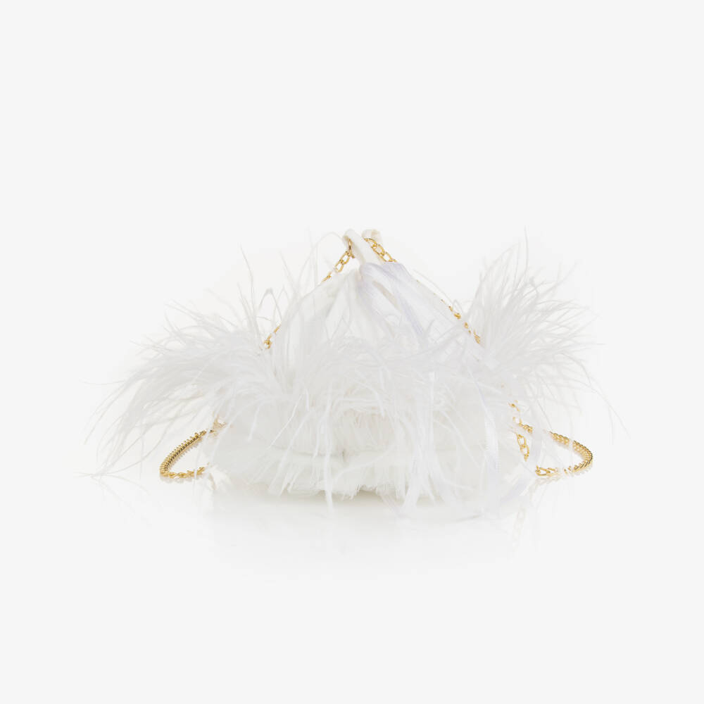 Junona-Girls White Feather Bag (14cm) | Childrensalon