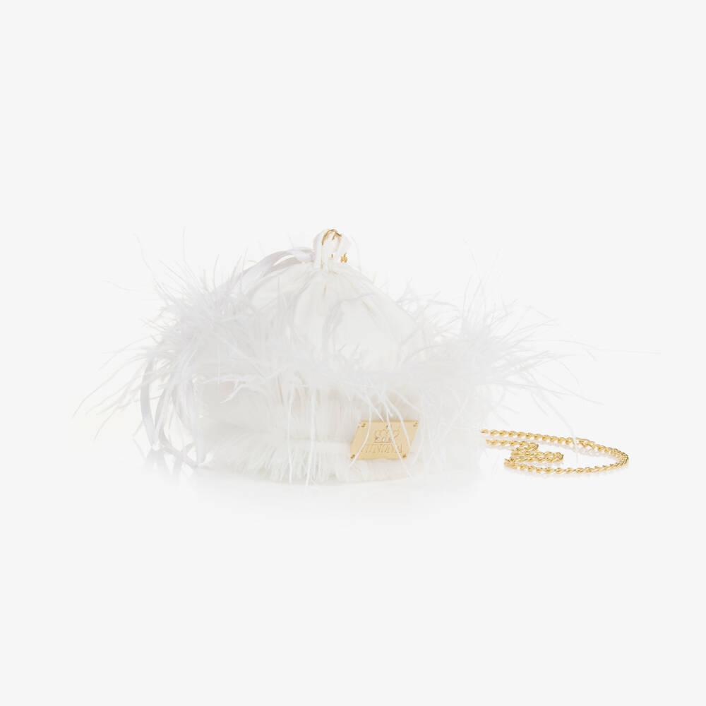 Junona-Girls White Feather Bag (14cm) | Childrensalon