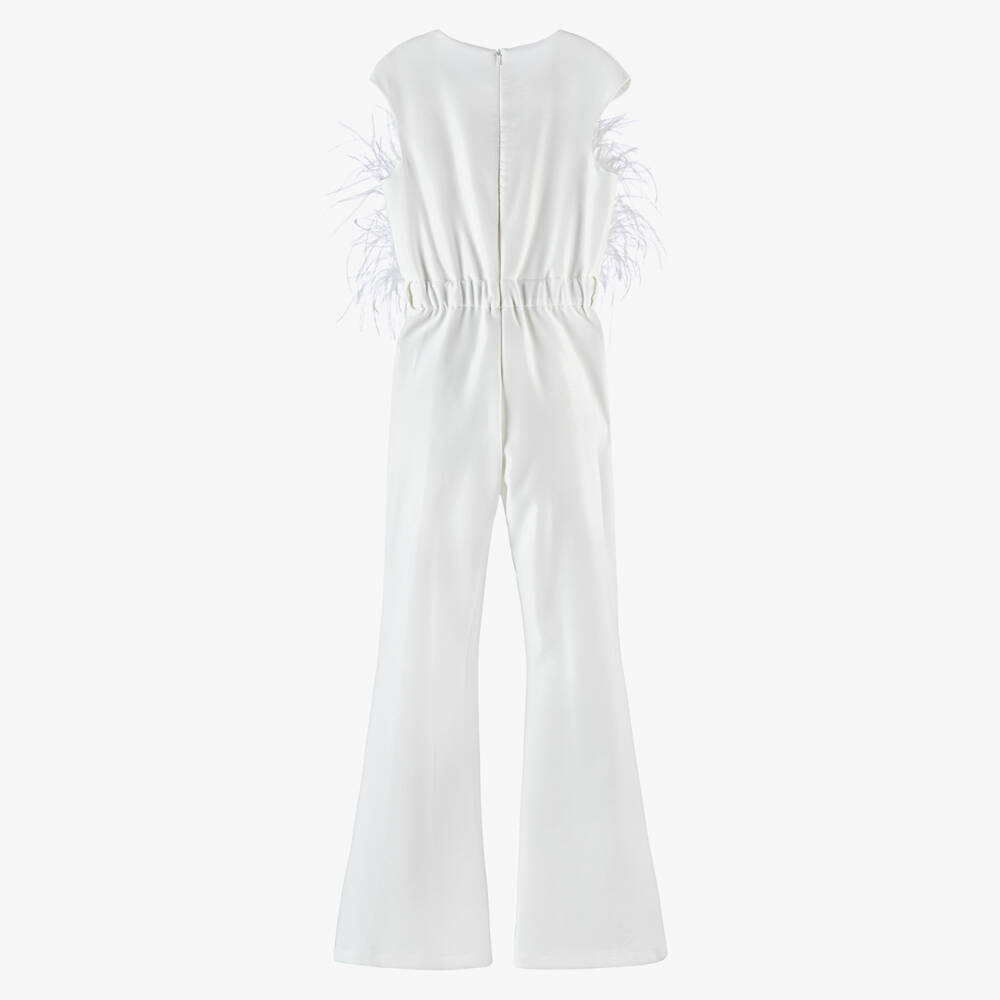Junona-Girls White Feather Jumpsuit | Childrensalon
