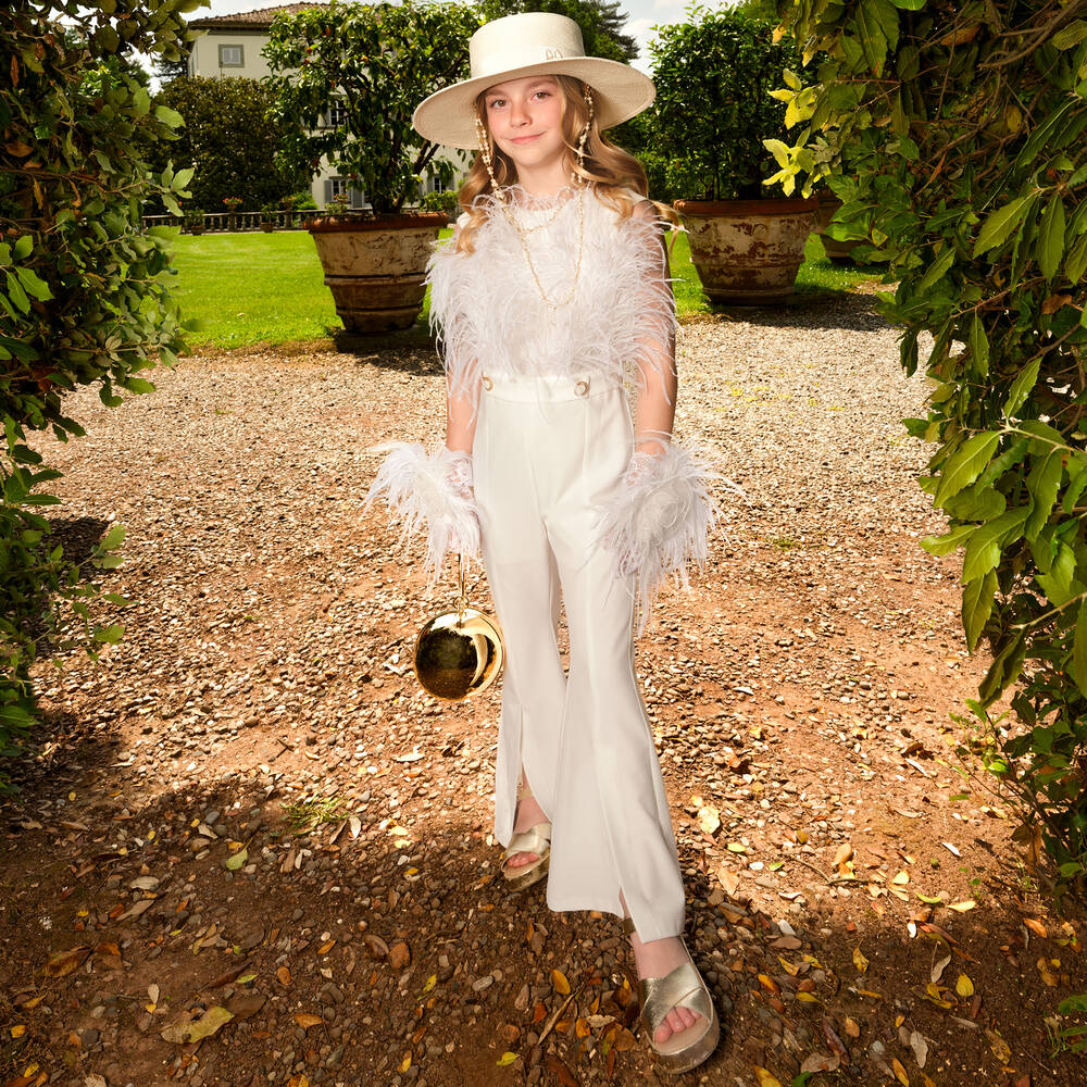Junona-Girls White Feather Jumpsuit | Childrensalon