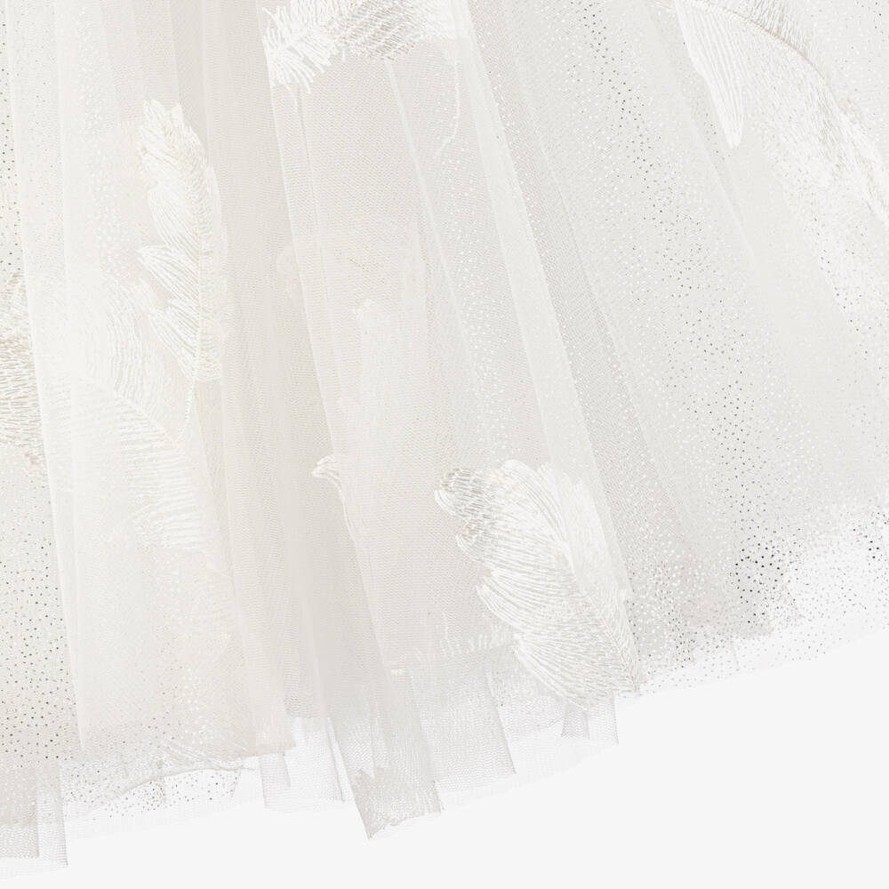 Junona-Юбка макси белая блестящая из тюля с перьями для девочек | Childrensalon