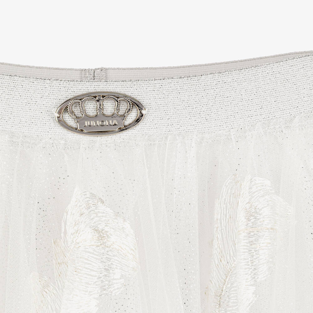 Junona-Юбка макси белая блестящая из тюля с перьями для девочек | Childrensalon