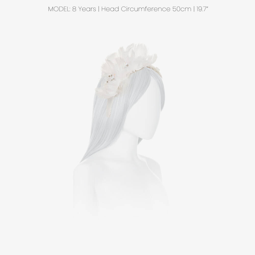 Junona-Girls White Hairband with Feather Flowers | Childrensalon