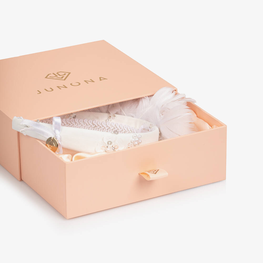 Junona-Girls White Hairband with Feather Flowers | Childrensalon