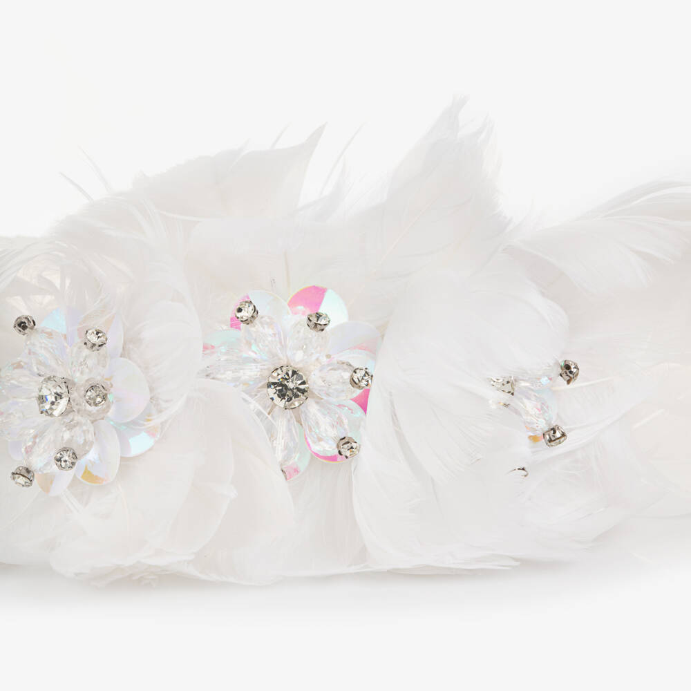 Junona-Girls White Hairband with Feather Flowers | Childrensalon