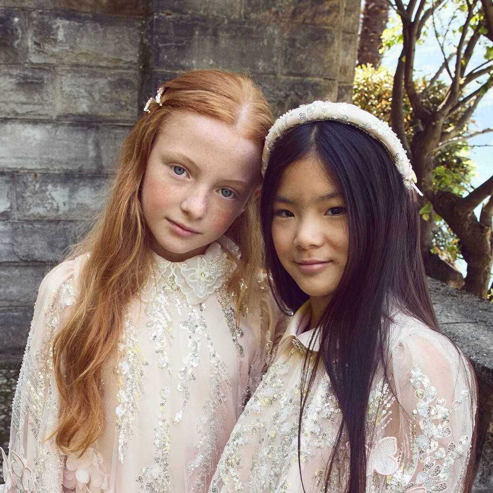 Junona-Girls White Padded Hairband with Silver Sequins | Childrensalon