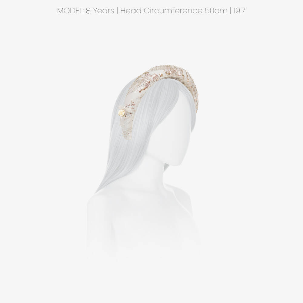 Junona-Girls White Padded Hairband with Silver Sequins | Childrensalon