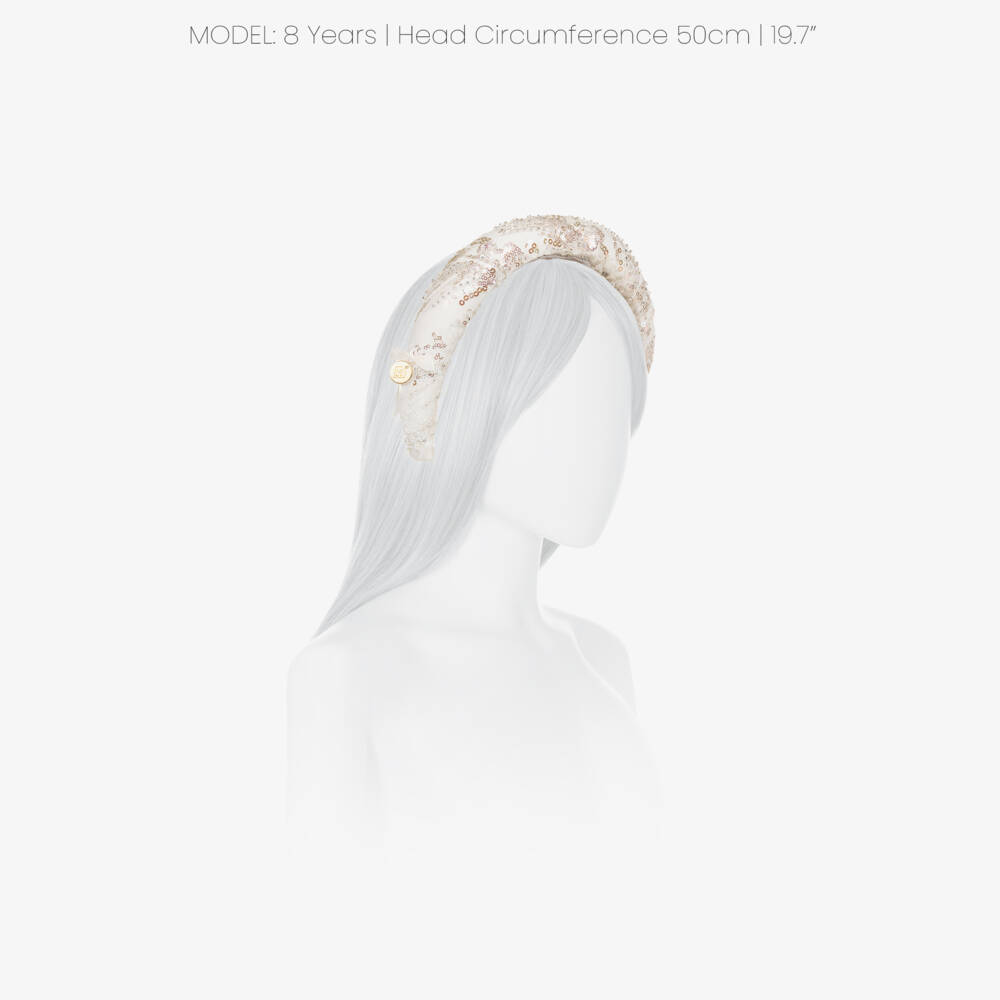 Junona-Girls White Padded Hairband with Silver Sequins | Childrensalon