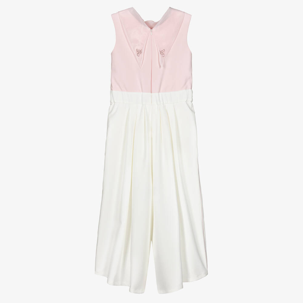 Junona-Girls White & Pink Flower Jumpsuit | Childrensalon