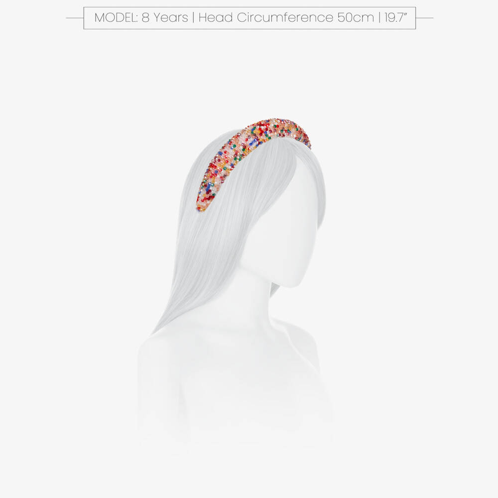 Junona-Girls White Satin Hairband Encrusted with Colourful Beads | Childrensalon