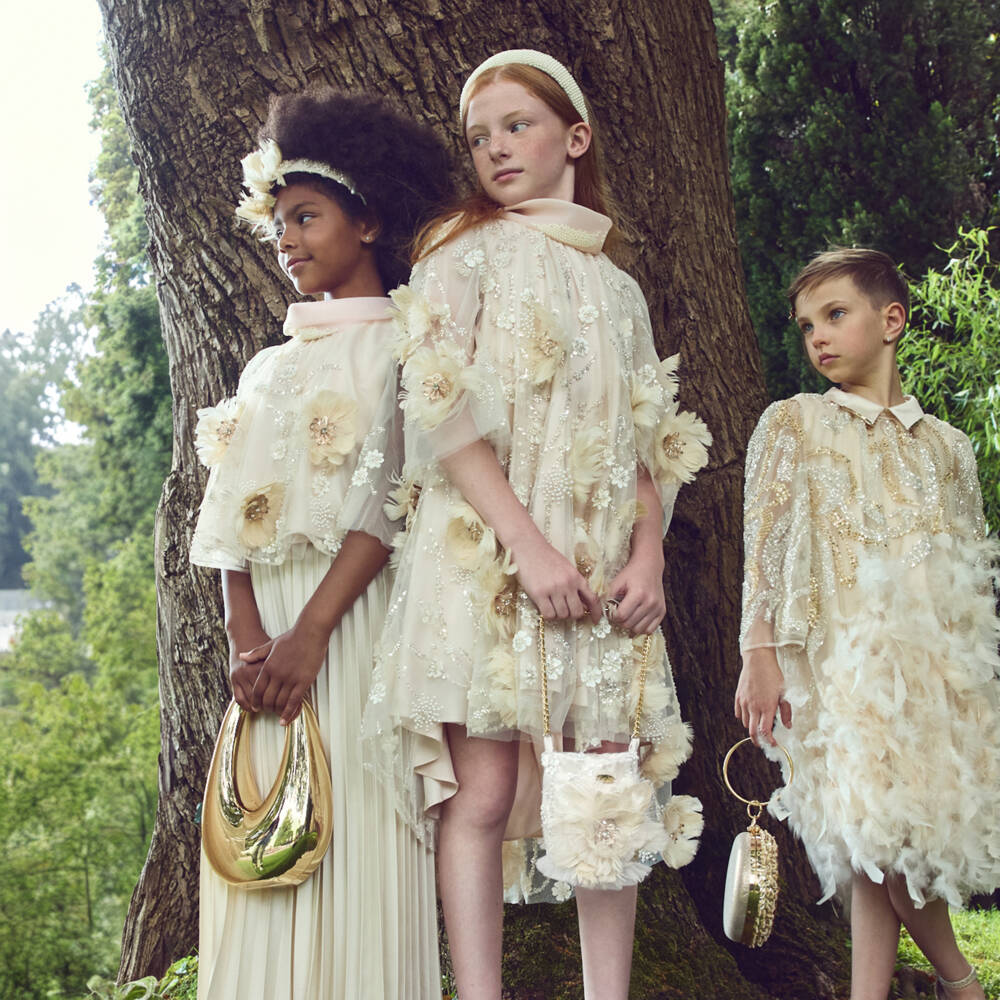 Junona-Сумка белая из тюля с пайетками и перьями для девочек (12см) | Childrensalon