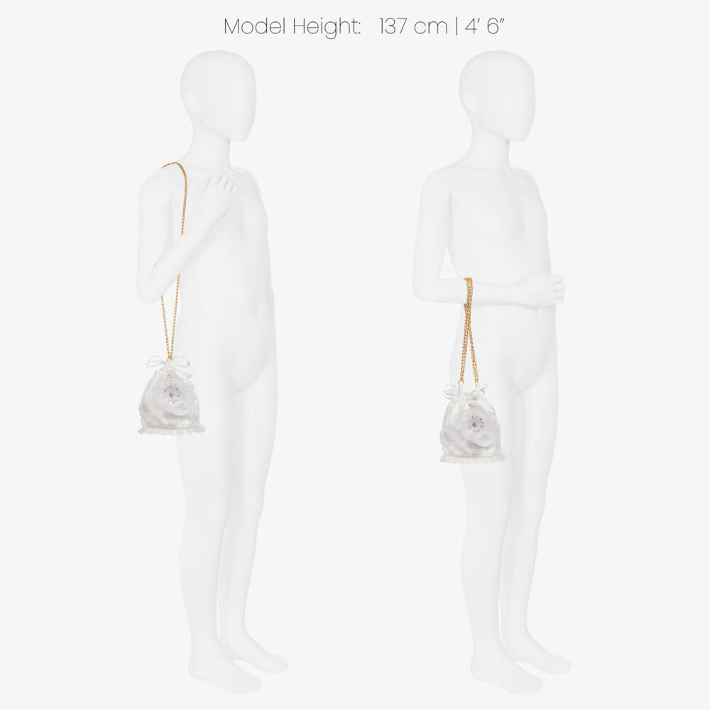 Junona-Girls White Sequinned Tulle & Feather Bag (12cm) | Childrensalon