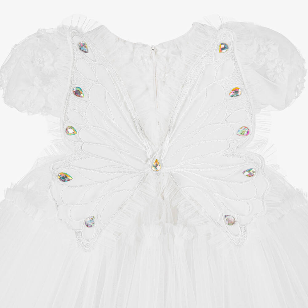Junona-Girls White Tulle Butterfly Dress | Childrensalon