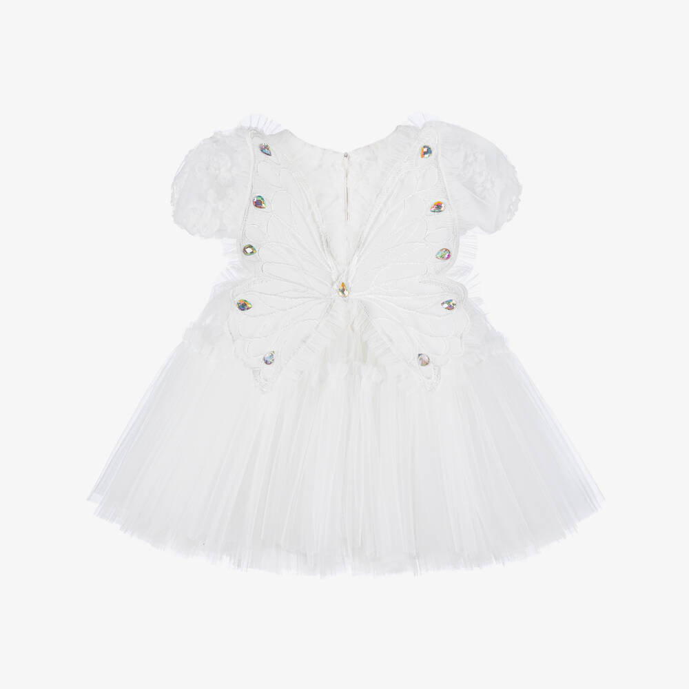 Junona-Girls White Tulle Butterfly Dress | Childrensalon
