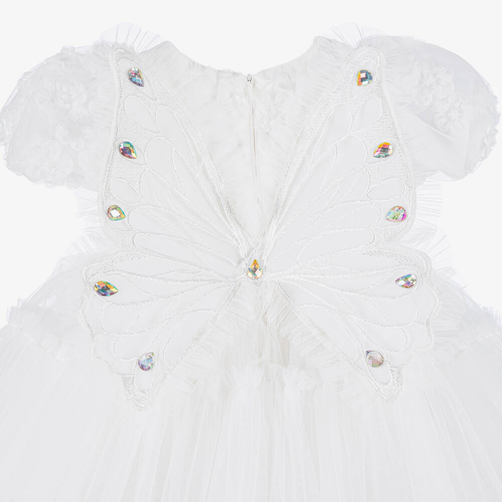 Junona-Girls White Tulle Butterfly Dress | Childrensalon