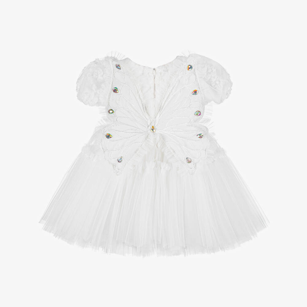 Junona-Girls White Tulle Butterfly Dress | Childrensalon