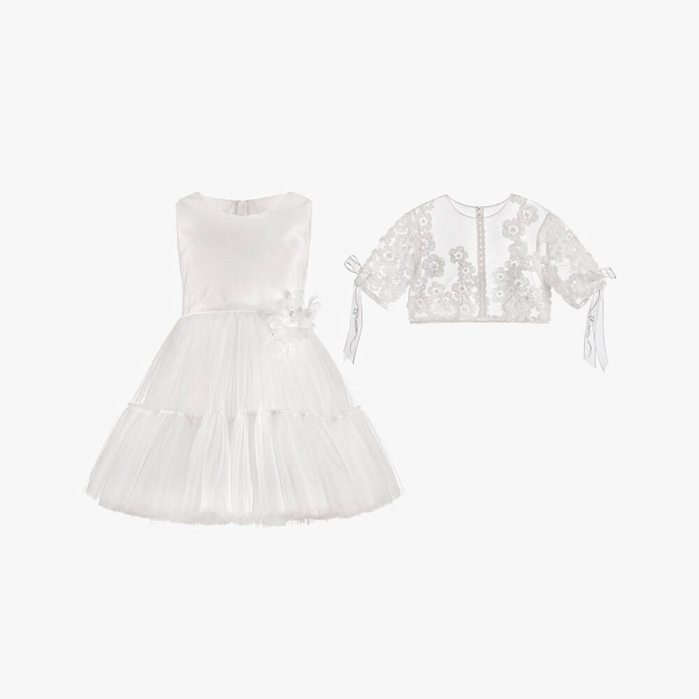 Junona-Girls White Tulle Dress with Bolero | Childrensalon