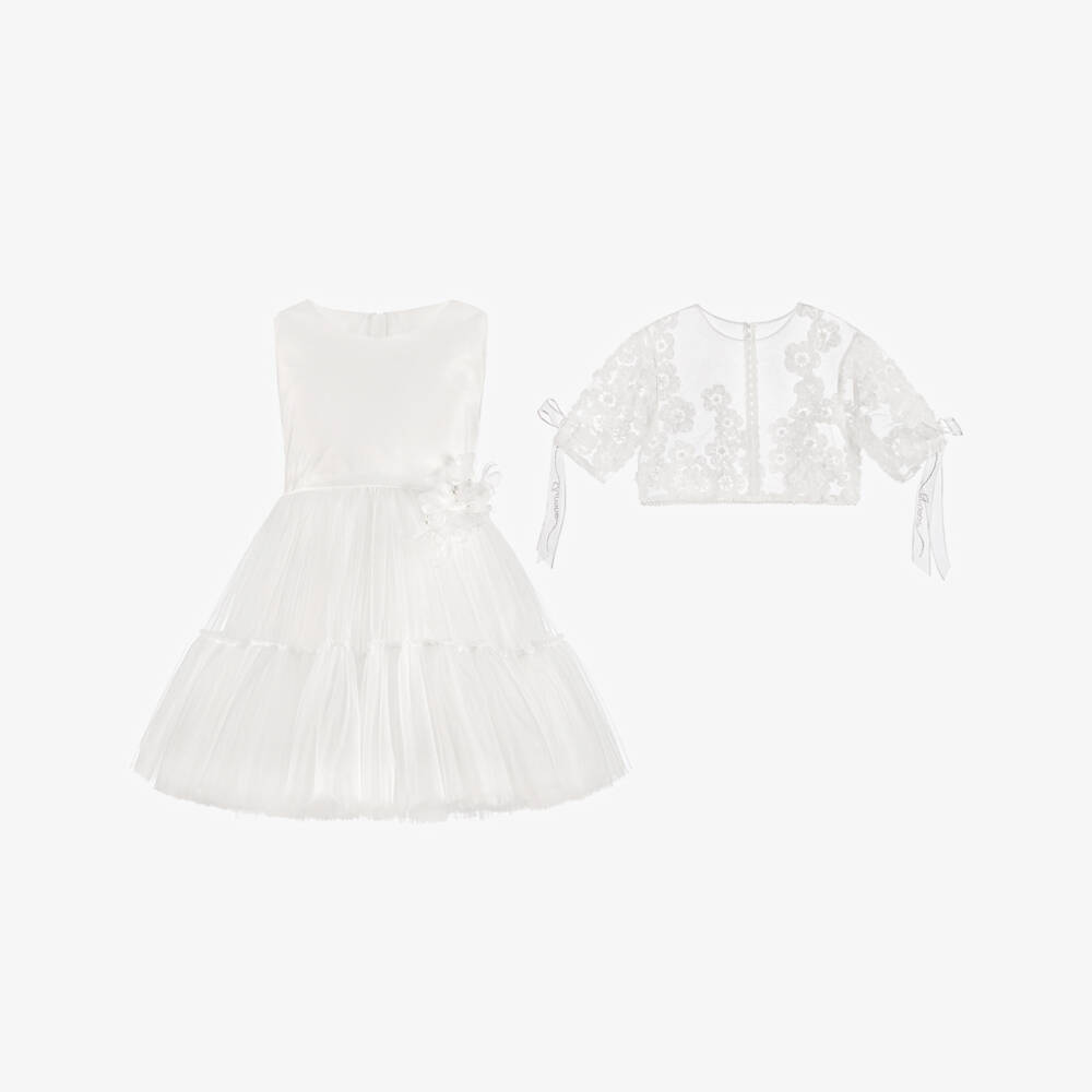 Junona-Girls White Tulle Dress with Bolero | Childrensalon