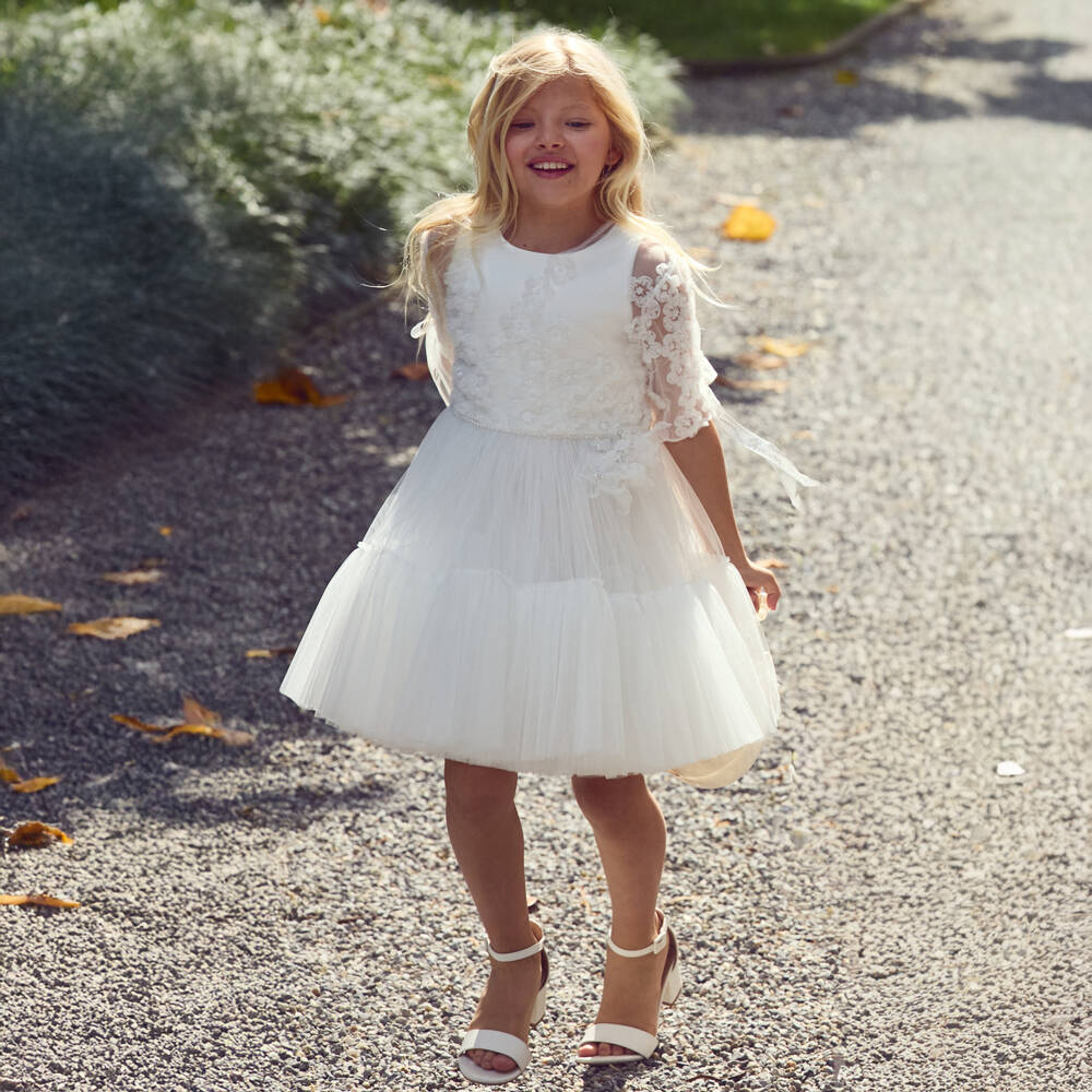 Junona-Girls White Tulle Dress with Bolero | Childrensalon